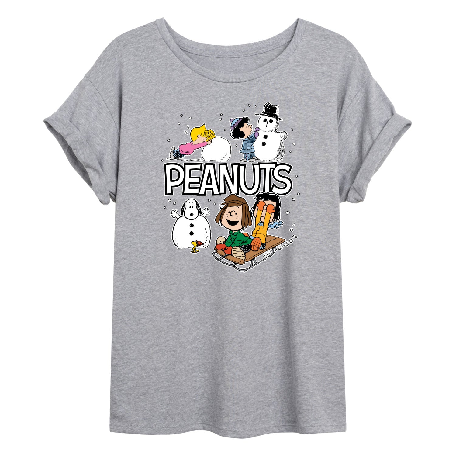 Peanuts - Winter Stickers - Womens Oversized Graphic T-Shirt - Image 2