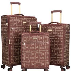 Roberto Cavalli Luxury 3 Piece Luggage Set. Expandable Hard Shell Suitcases with 8 Spinner Wheels