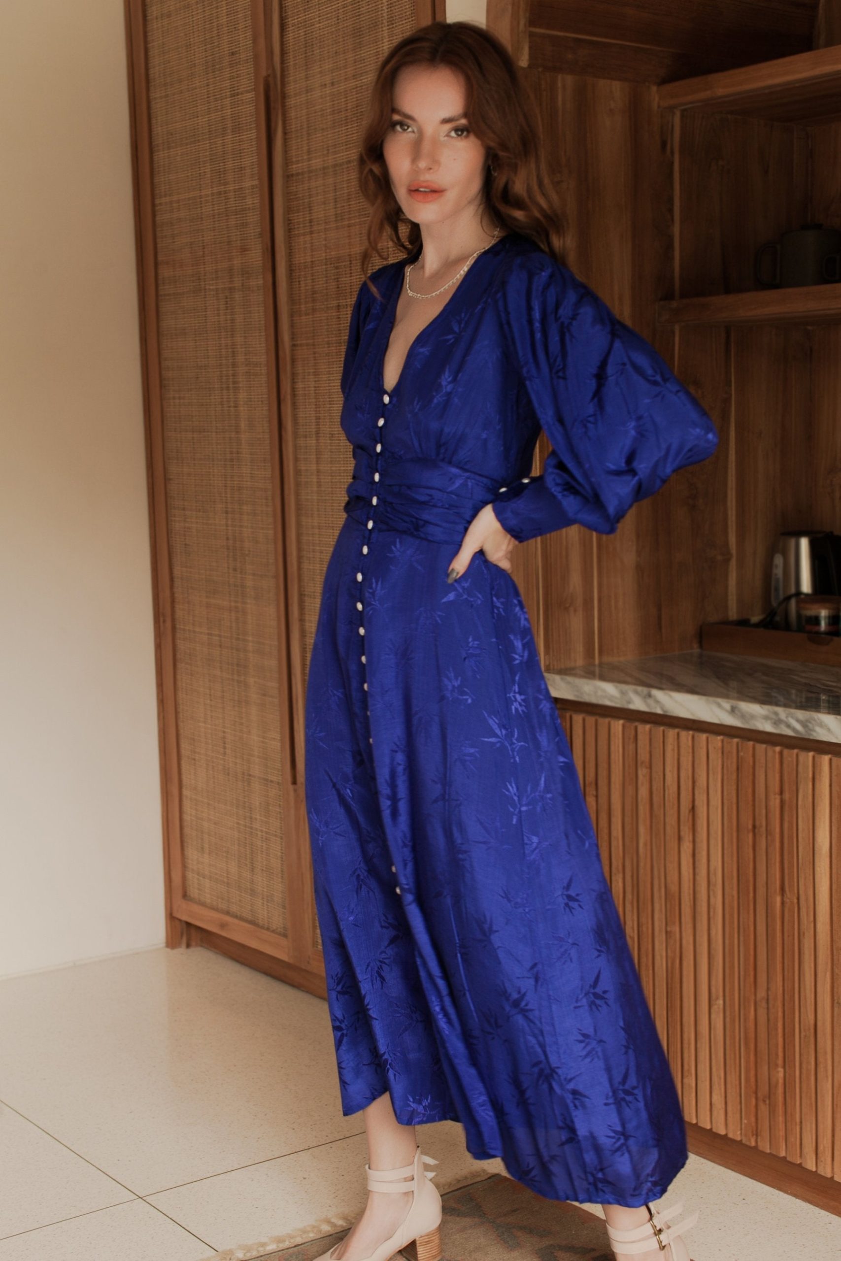 Bali ELF Women's Juliette Pearl Buttons Midi Dress