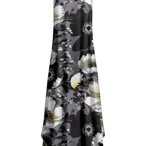 Lily by Firmiana Women's Sleeveless Fishtail Maxi Dress Black & White Floral Mix