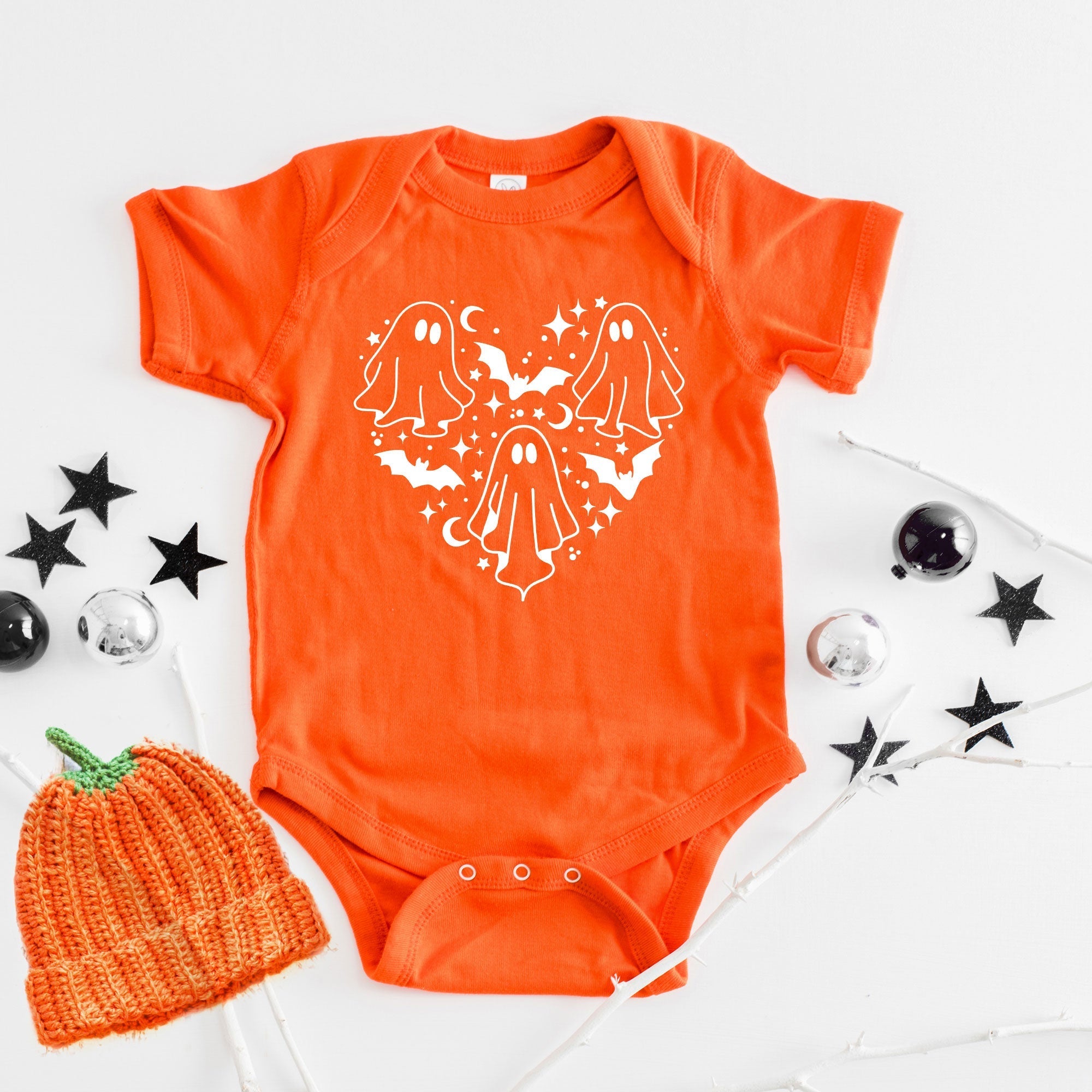 The Juniper Shop Baby Ghosts Heart Graphic Short Sleeve Onesie by