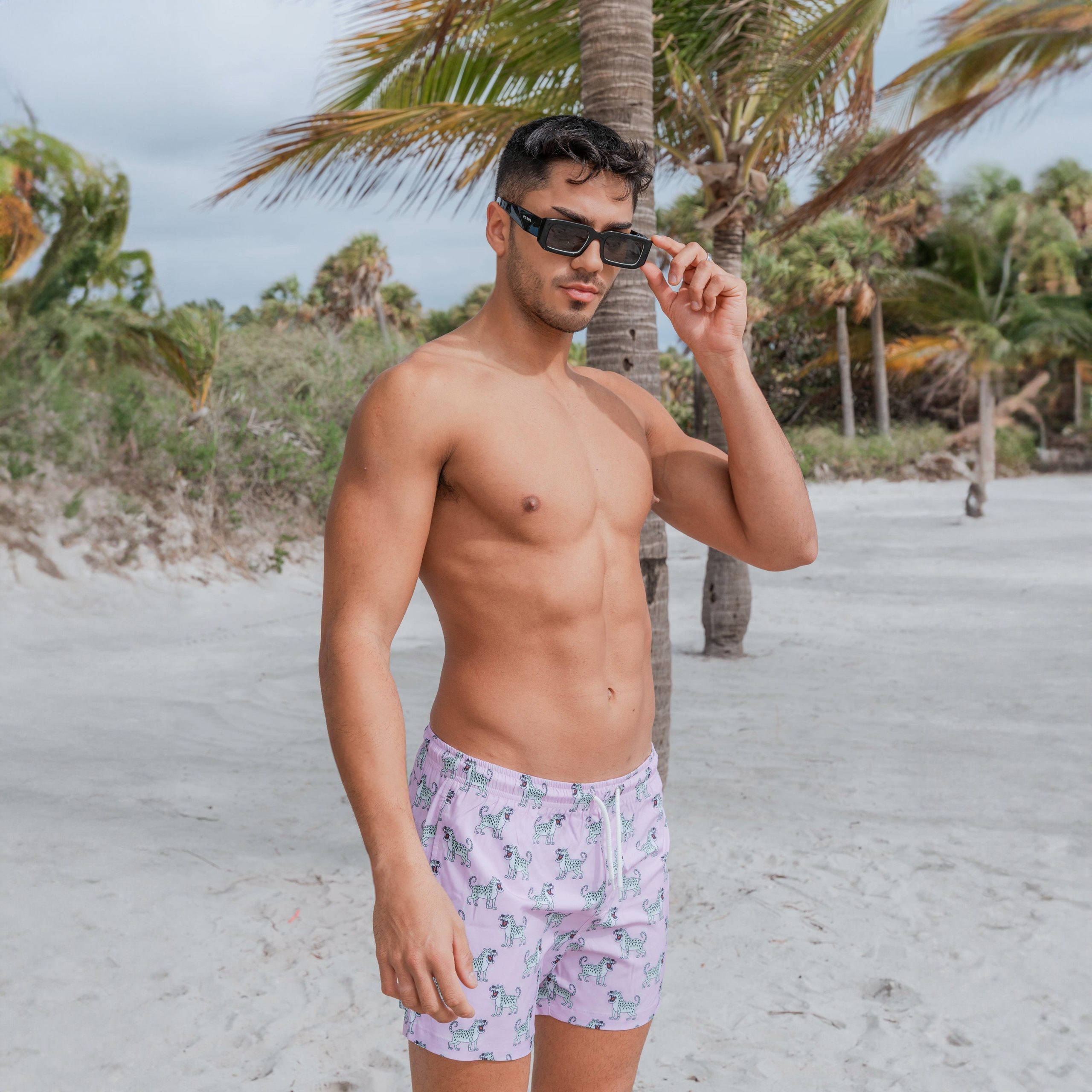 Bermies Pink Cheetah Swim Trunks - Image 3
