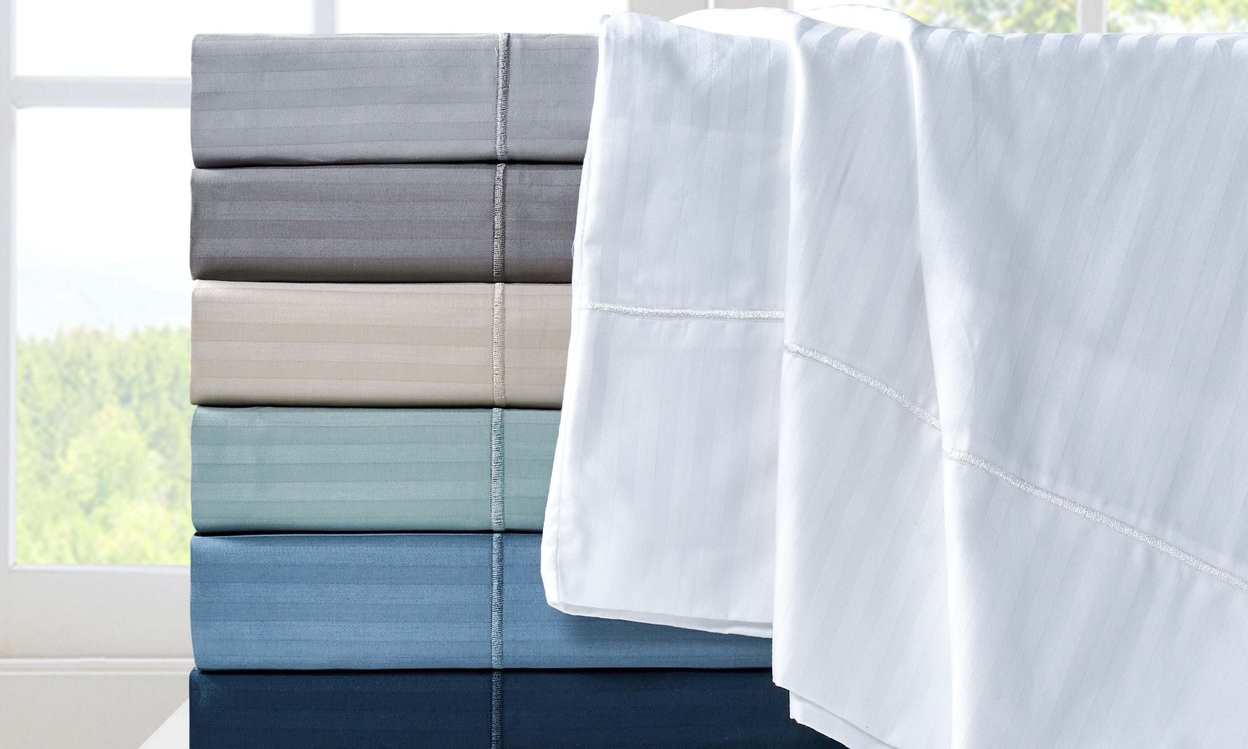 Kathy Ireland 500 Thread Count Damask Stripe Sheet Set with Optifit - Image 11