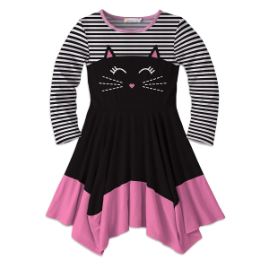 Sunshine Swing Girl's Cat Face & Stripe Print Handkerchief Dress