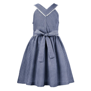 Sunshine Swing Girl's Gingham Bow-Accent Sleeveless A-Line Dress