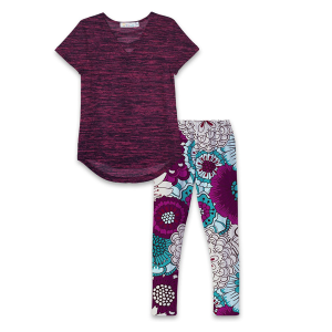 Sunshine Swing Girl's Space Dye Hi-Low Tunic & Floral Print Leggings