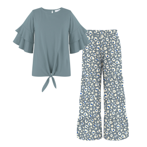 Trend Blossoms Girl's Knot-Hem Top & Leopard Print Tiered Pants