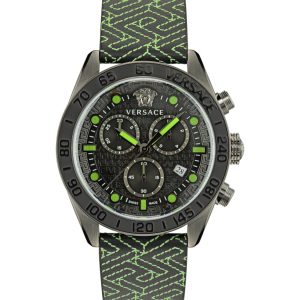 Versace Greca Dome Chrono Leather Watch