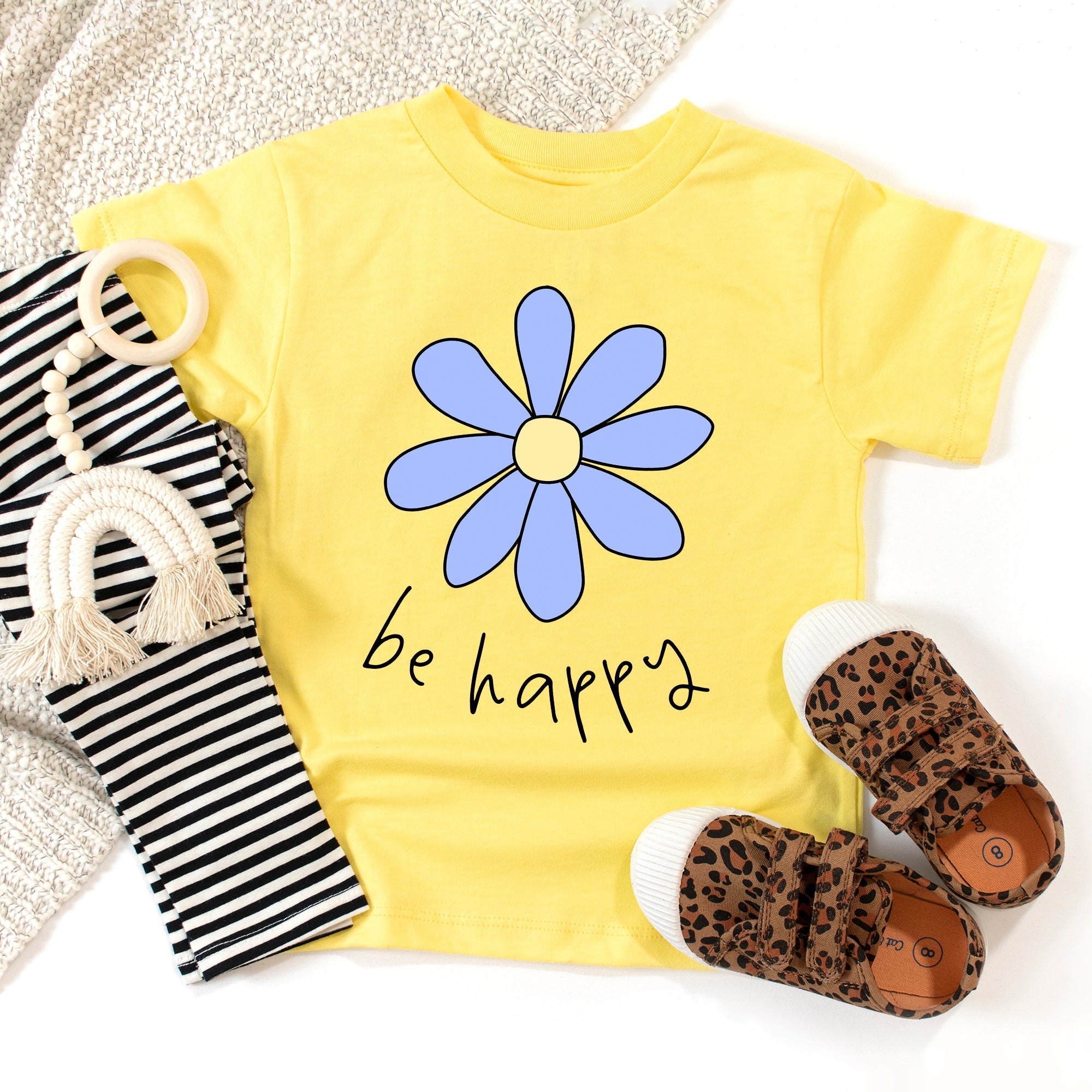 The Juniper Shop Toddler Be Happy Flower Short Sleeve Crew Neck - Image 5