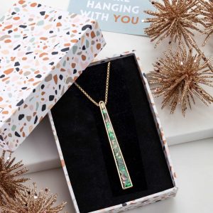 Don't AsK Green Marbled Shell & Goldtone Long Pendant Necklace