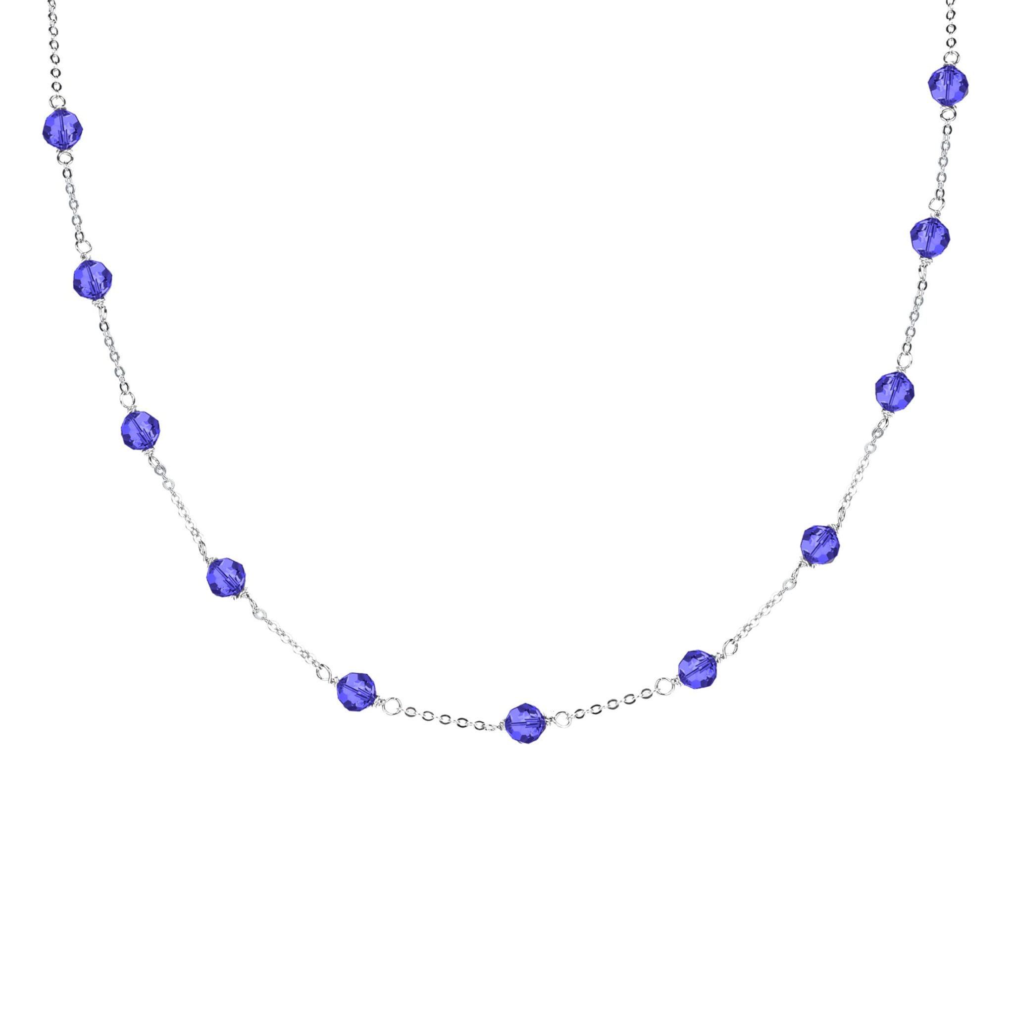 V3 Jewelry Natural Tanzanite Sterling Silver Bead Station Necklace