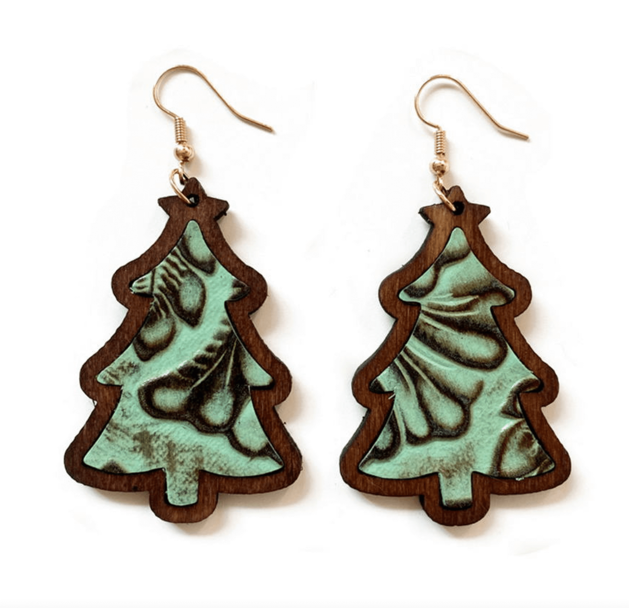 Don't AsK Wooden Green Christmas Tree Drop Earrings ?C Festive Holiday Jewellery for Women