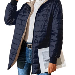 Chic YC Women's Lightweight Packable Quilted Jacket Winter Warm Coat Navy