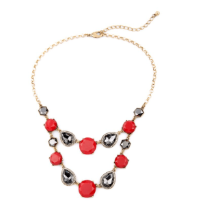 Don't AsK Red Black Layered Statement Necklace ?C Bold Multi-Strand Necklace