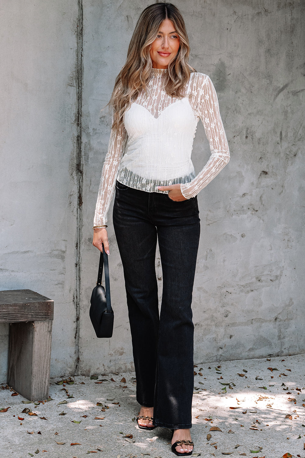 Threaded Pear Adalynn Sheer Floral Lace Long Sleeve Top - Image 6