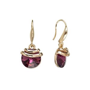 Gold Amethyst Swarovski Crystal Earrings ?C Gold Spring Drop Crystal Earrings
