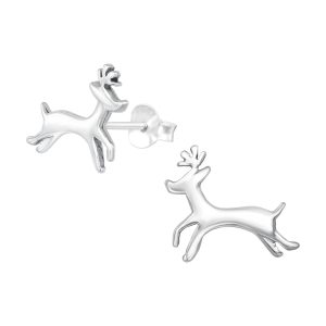 Ag Sterling Prancing Reindeer Dainty Stud Earrings
