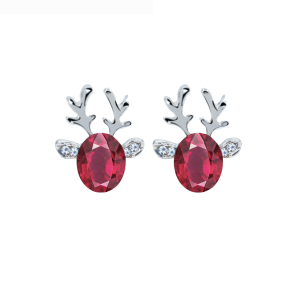 Don't AsK Red Crystal Deer Stud Earrings ?C Festive Holiday Jewellery for Women