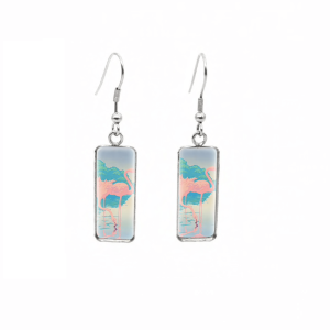 Don't AsK Rectangular Art-Print Drop Earrings ?C Flamingos on Water ?C Lightweight Dangle Earrings for Women