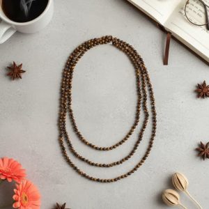 MGR Women's 70 Long Tiger Eye Beaded Necklace