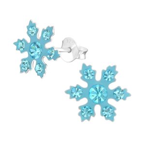 Ag Sterling Aqua Cubic Zirconia Snowflake Dainty Stud Earrings