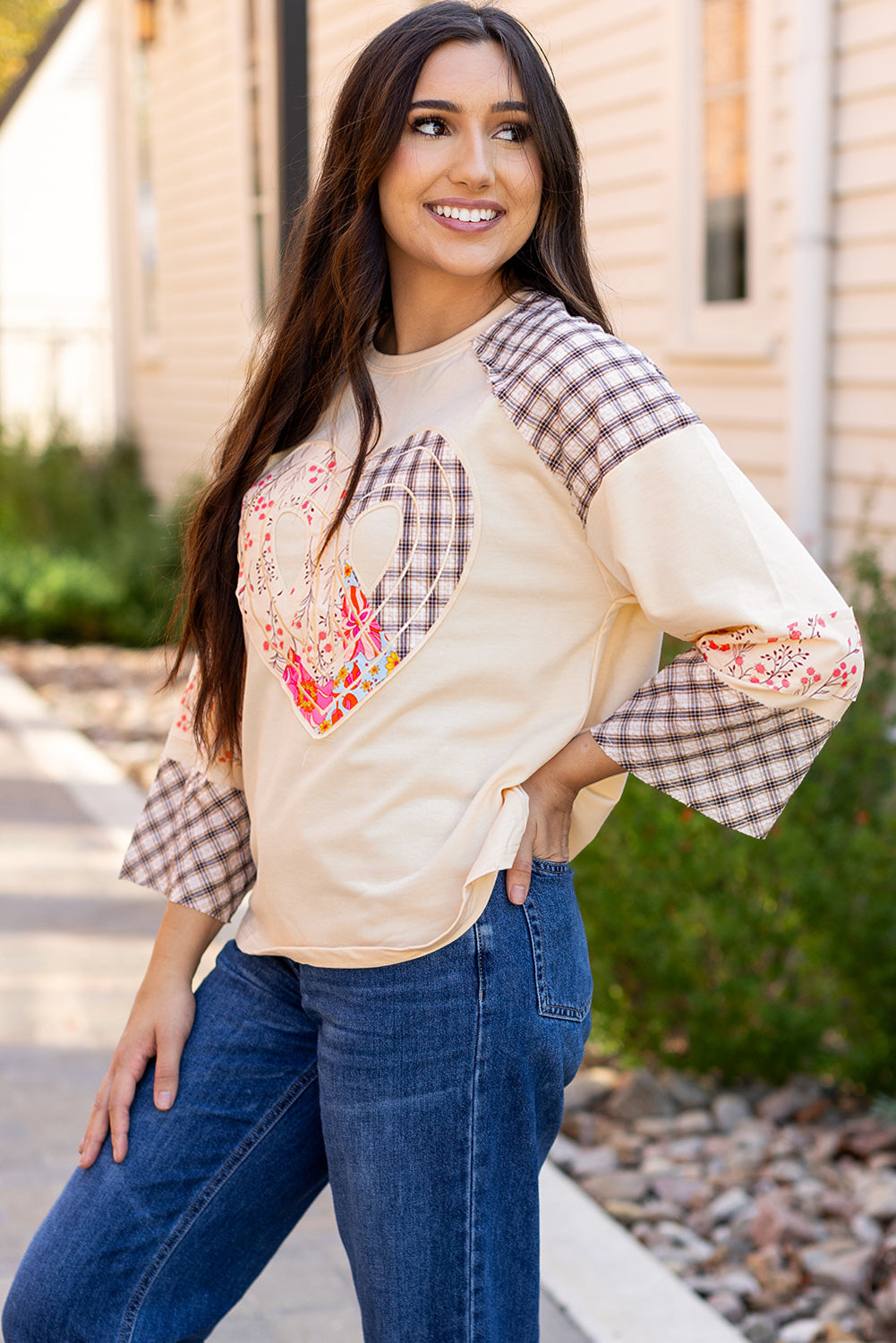 Emilia Plaid Floral Peace Heart Long Sleeve Top by Threaded Pear - Image 10