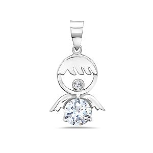 Vera & Co Women Sterling Silver Girl Angel with CZ Charm Necklace 18 inches