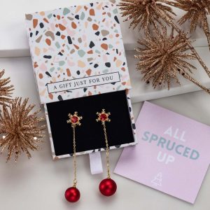 Don't AsK Goldtone Red Snowflake Chain Drop Earrings