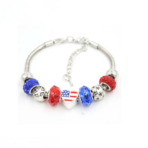 Red & Blue American Flag Silvertone Charm Bracelet