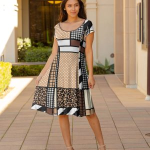 Lily by Firmiana Women's Cap Sleeve Short Dress Black & White Stripe Mix