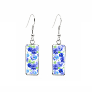 Don't AsK Rectangular Art-Print Drop Earrings ?C Blue Purple Flowers ?C Lightweight Dangle Earrings for Women
