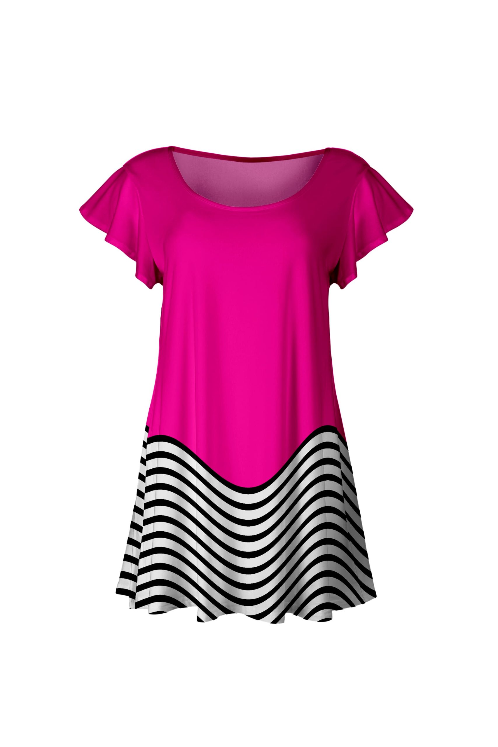 Lily by Firmiana Women's Short Sleeve Flutter Hem Tunic Top Hot Pink & Black Chevron Hem - Image 3