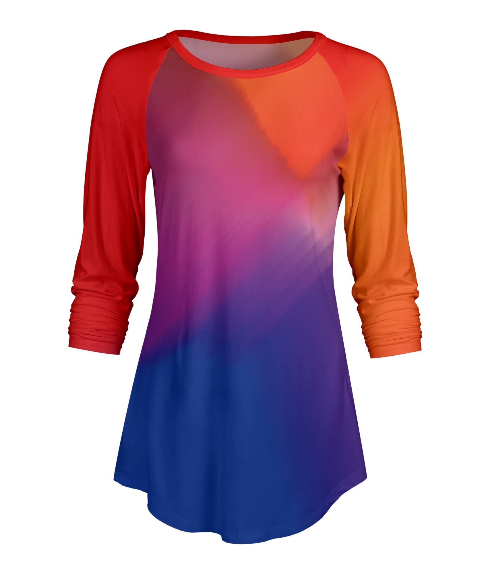 Lily by Firmiana Women's ¾ Sleeve Scoop Neck Tunic Top Red & Blue Ombre Fade