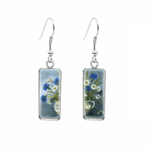 Don't AsK Rectangular Art-Print Drop Earrings ?C Blue White Flower Pot ?C Lightweight Dangle Earrings for Women