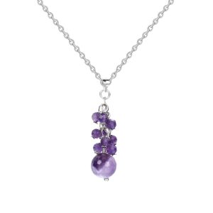 V3 Jewelry Sterling Silver Natural Amethyst Cluster Drop Necklace