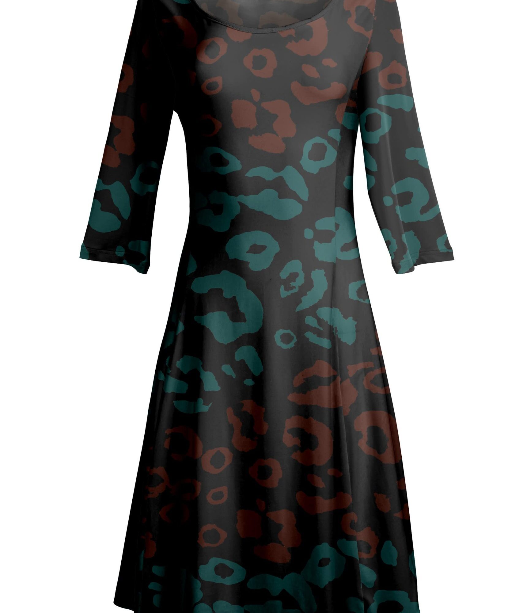 Lily by Firmiana Women's ¾ Sleeve Fit-and-Flare Dress Black & Red Rose Print