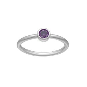 callura Silvertone CZ Birthstone Stackable Solitaire Ring ?C February Amethyst