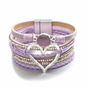 Violet Faux Leather Heart Multi-strand Bracelet