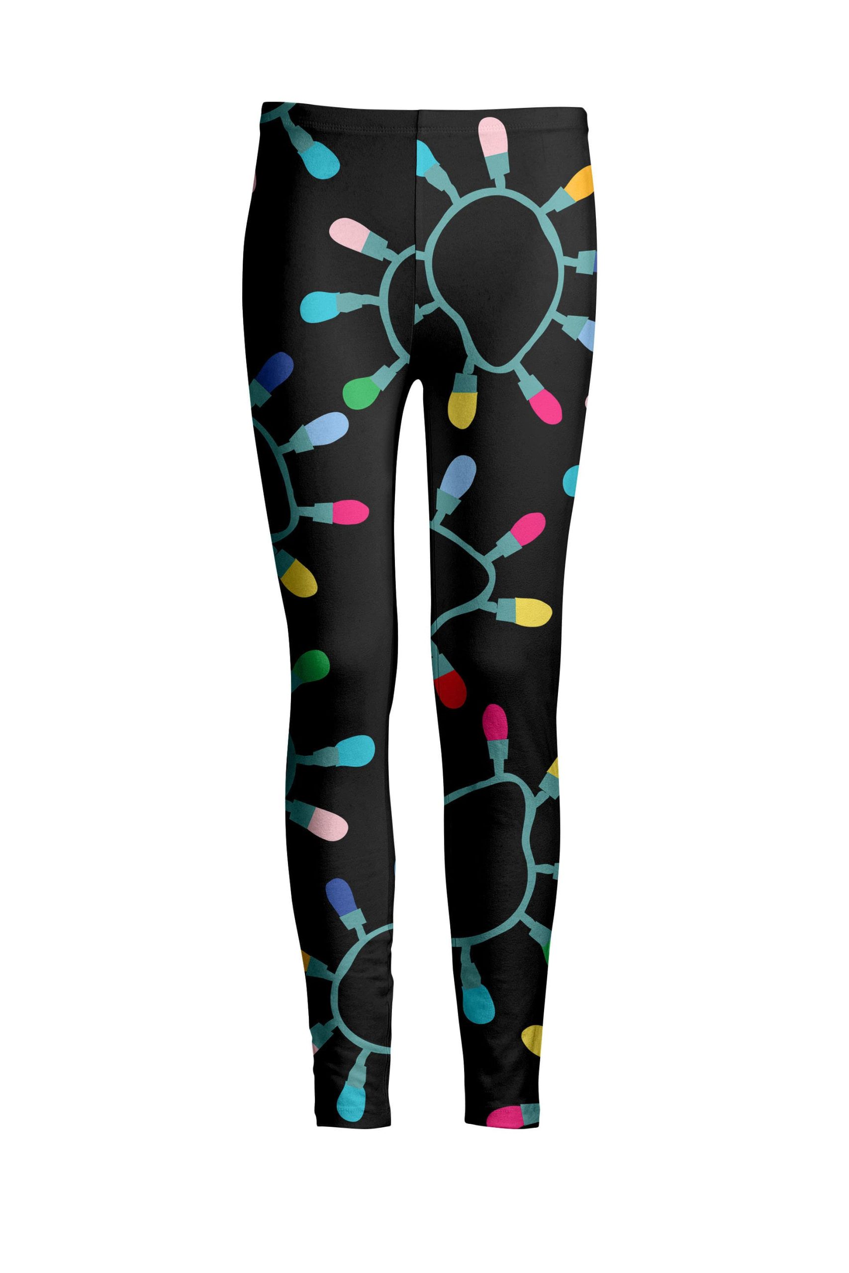 Lily by Firmiana Women's Medium Rise Printed Legging Black with Multicolor Christmas Lights Toss Print - Image 5