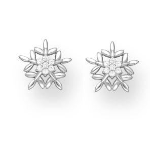 Ag Sterling Openwork Cubic Zirconia Snowflake Stud Earrings