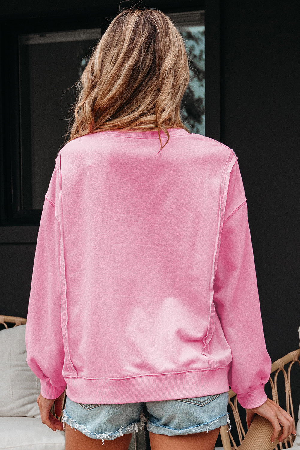 Brianna Lace Bow Embroidered Exposed Seam Sweatshirt by Threaded Pear - Image 2