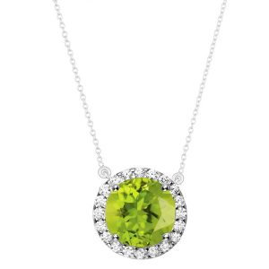 Sterling Silver 2.50CT Natural Peridot and White Topaz Halo Necklace