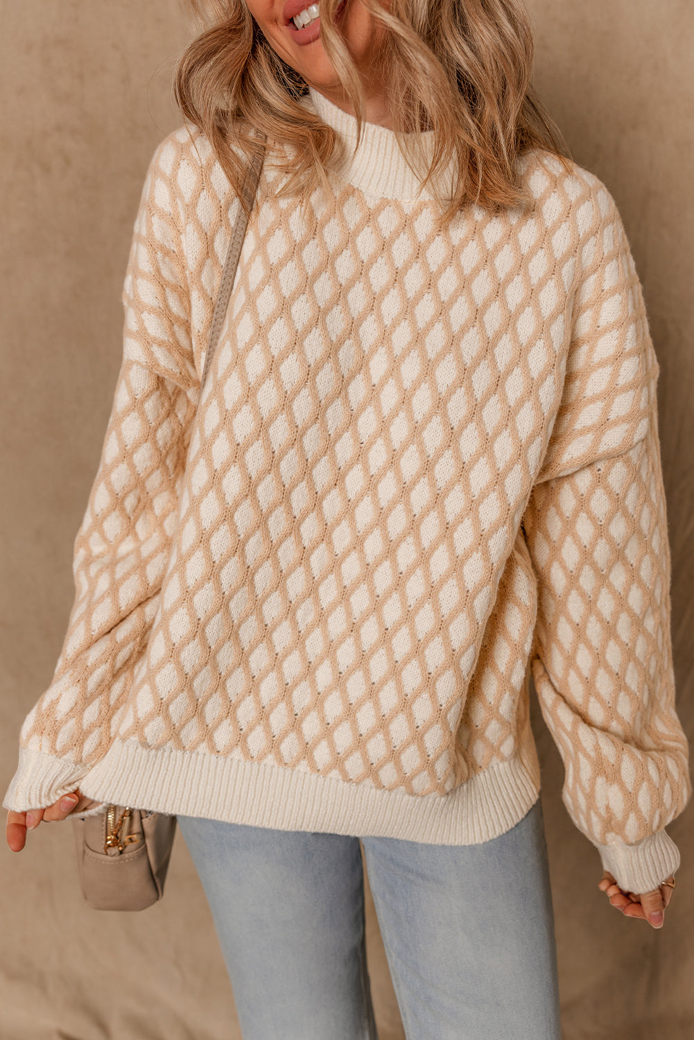 Ximena Rhombus Textured Knit Sweater by Threaded Pear