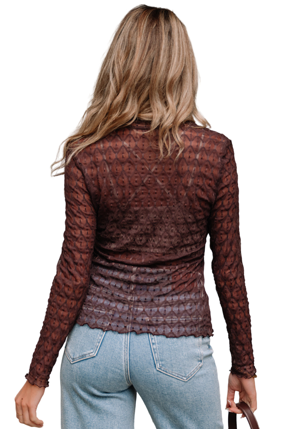 Threaded Pear Ruth Sheer Mesh Patterned Lettuce Trim Top - Image 2