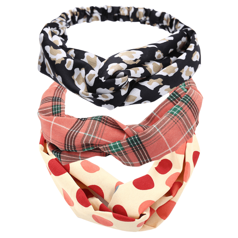 Black. Beige & White Leopard Print Satine Twisted Headband- Don't AsK - set of 3