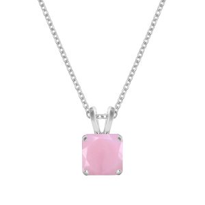 Sterling Silver 1 CT Natural Pink Opal Square Solitaire Pendant with 18 Chain