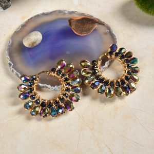 MGR Women's Fan Crescent Stud Beaded Earrings