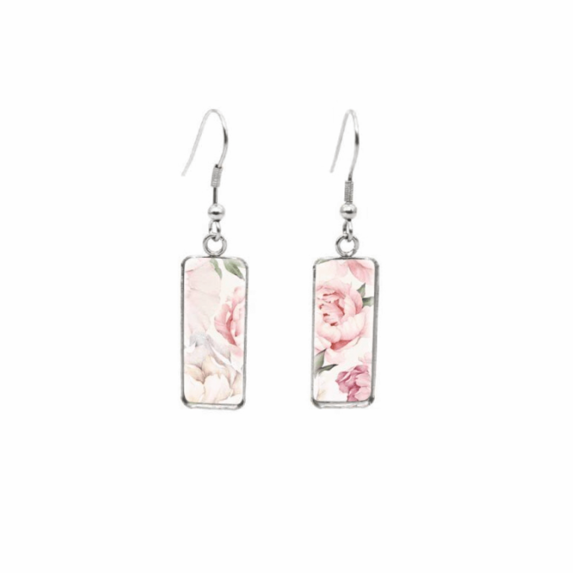 Don't AsK Rectangular Art-Print Drop Earrings ?C Pale Pink Flowers ?C Lightweight Dangle Earrings for Women