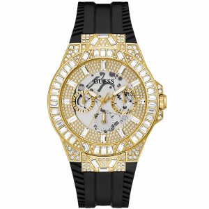 Guess Men's Black Gold Tone Multi-function
