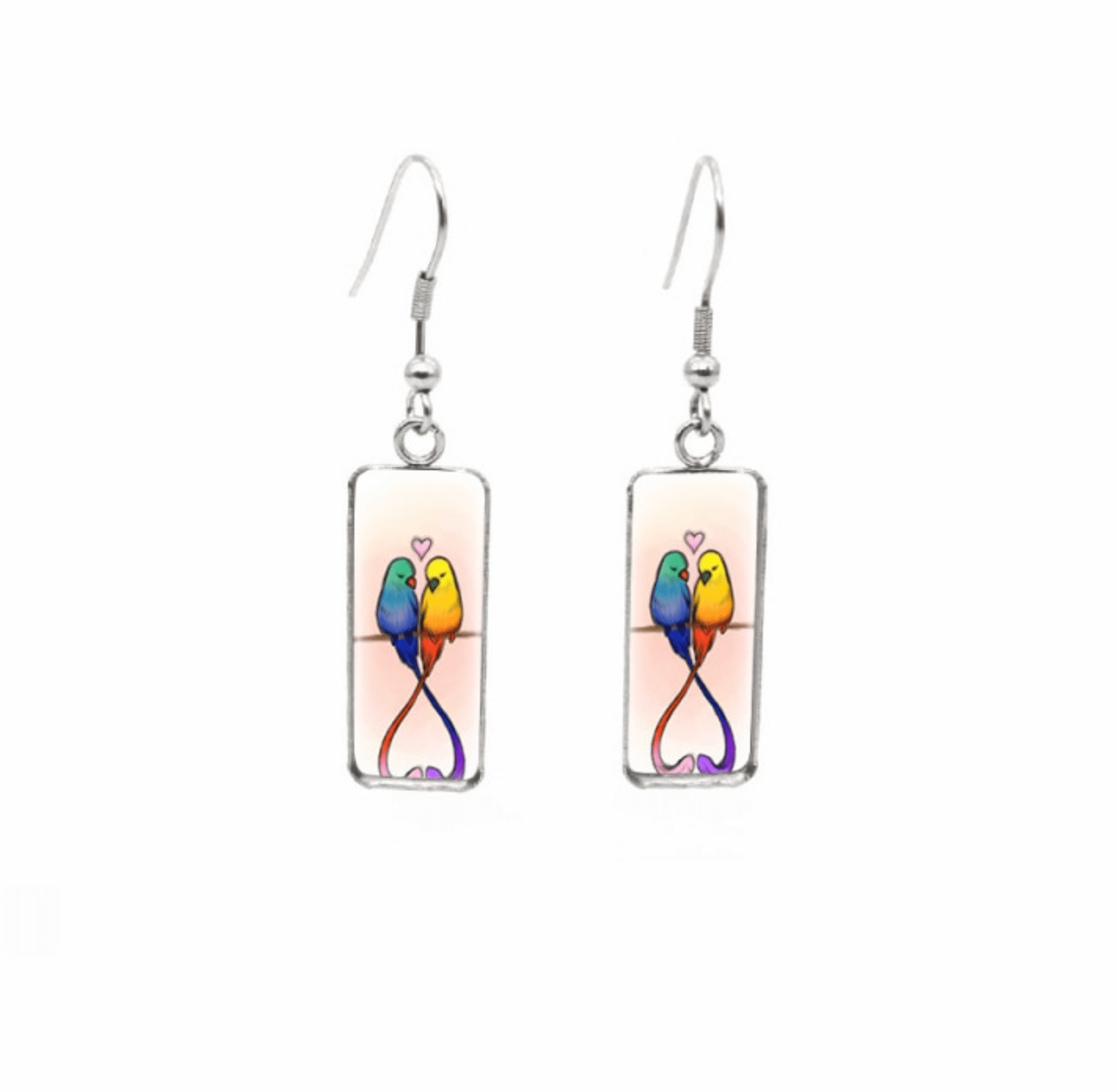 Don't AsK Rectangular Art-Print Drop Earrings ?C Blue & Yellow Lovebirds ?C Lightweight Dangle Earrings for Women